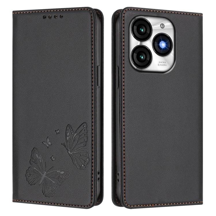 For Itel A70 Strong Magnetic Dual Butterfly RFID Vegan Leather Phone Case