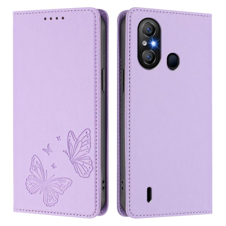 For Itel A58 Lite / Itel A49 Play Strong Magnetic Dual Butterfly RFID Vegan Leather Phone Case