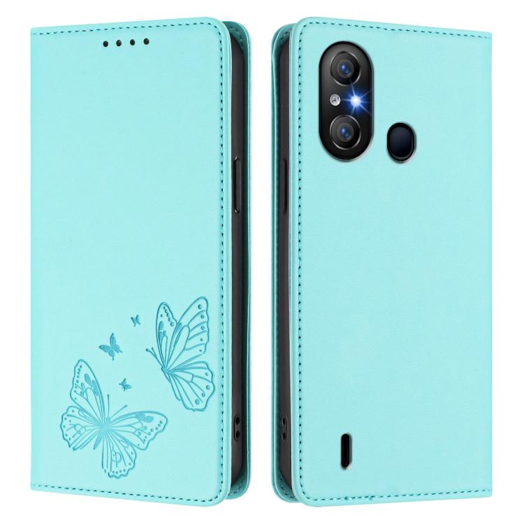 For Itel A58 Lite / Itel A49 Play Strong Magnetic Dual Butterfly RFID Vegan Leather Phone Case