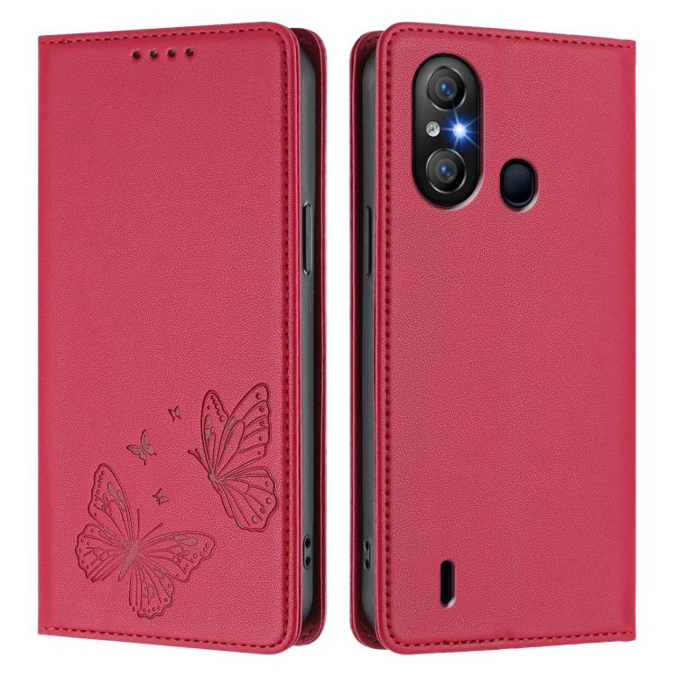 For Itel A58 Lite / Itel A49 Play Strong Magnetic Dual Butterfly RFID Vegan Leather Phone Case