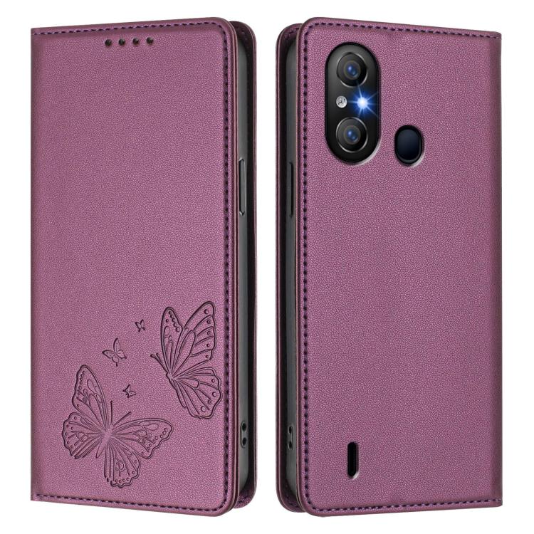 For Itel A58 Lite / Itel A49 Play Strong Magnetic Dual Butterfly RFID Vegan Leather Phone Case