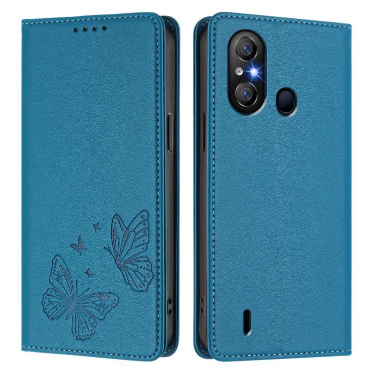 For Itel A58 Lite / Itel A49 Play Strong Magnetic Dual Butterfly RFID Vegan Leather Phone Case
