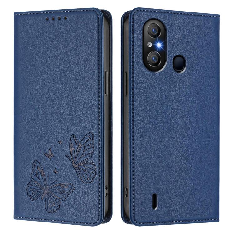 For Itel A58 Lite / Itel A49 Play Strong Magnetic Dual Butterfly RFID Vegan Leather Phone Case