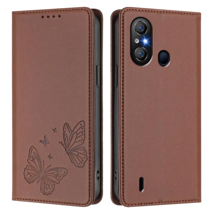 For Itel A58 Lite / Itel A49 Play Strong Magnetic Dual Butterfly RFID Vegan Leather Phone Case