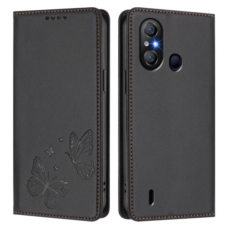 For Itel A58 Lite / Itel A49 Play Strong Magnetic Dual Butterfly RFID Vegan Leather Phone Case