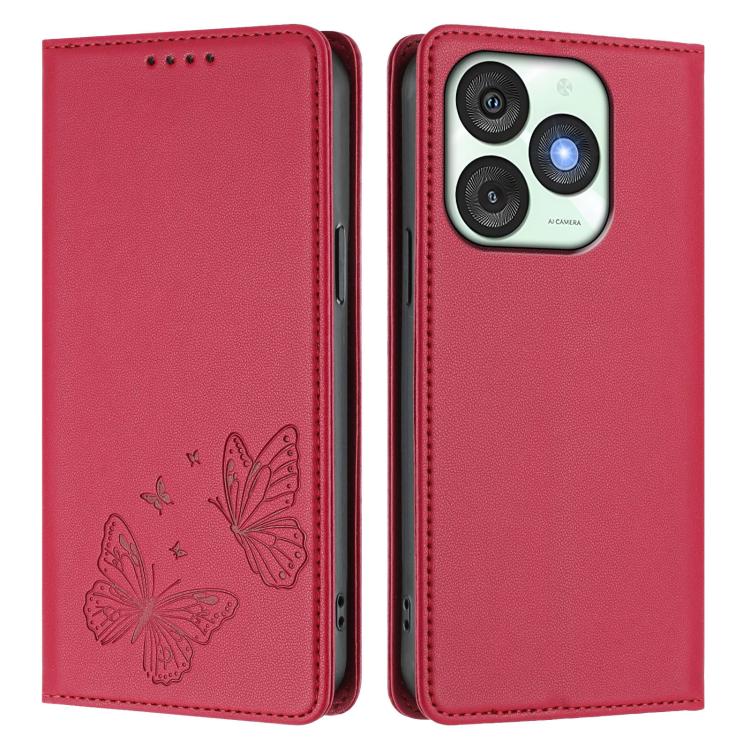 For Itel A50 Strong Magnetic Dual Butterfly RFID Vegan Leather Phone Case