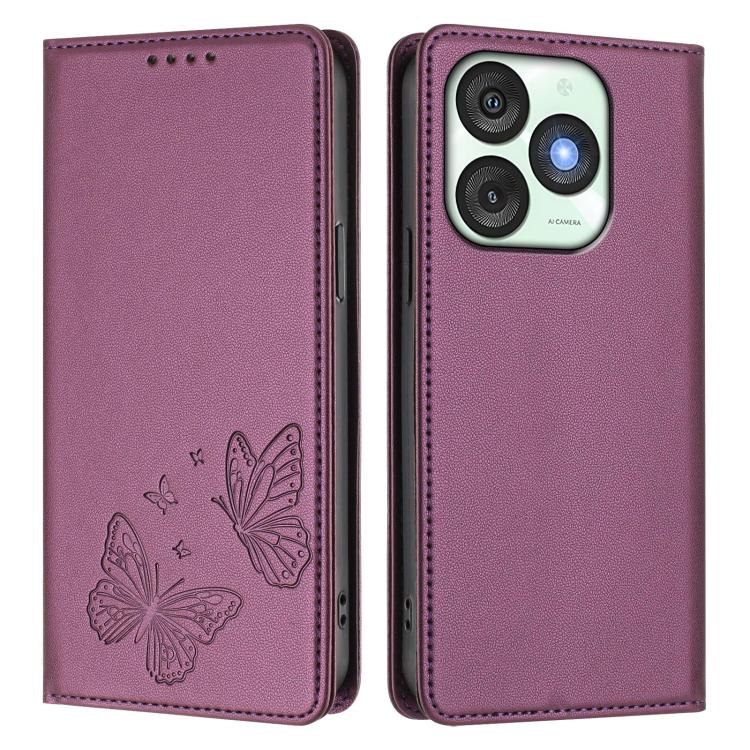 For Itel A50 Strong Magnetic Dual Butterfly RFID Vegan Leather Phone Case