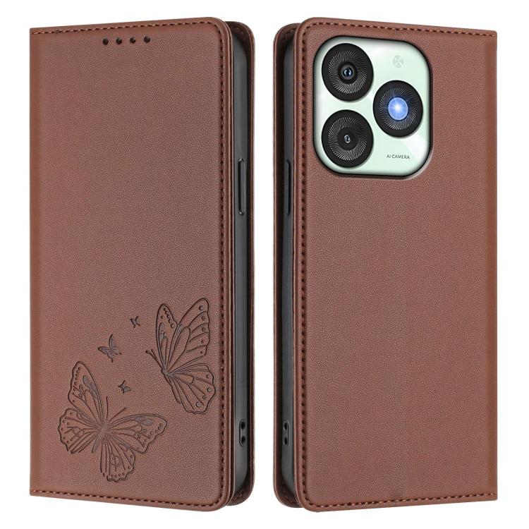 For Itel A50 Strong Magnetic Dual Butterfly RFID Vegan Leather Phone Case