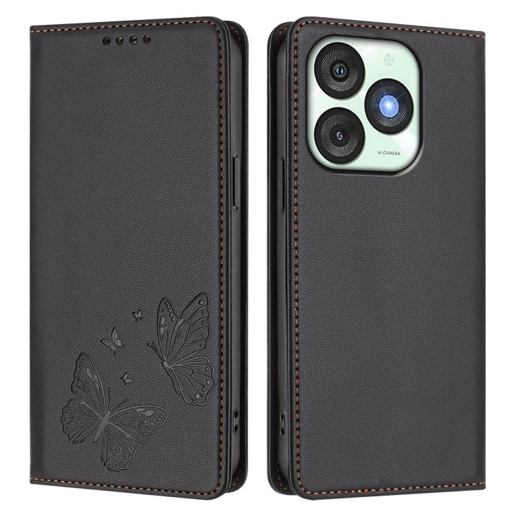 For Itel A50 Strong Magnetic Dual Butterfly RFID Vegan Leather Phone Case