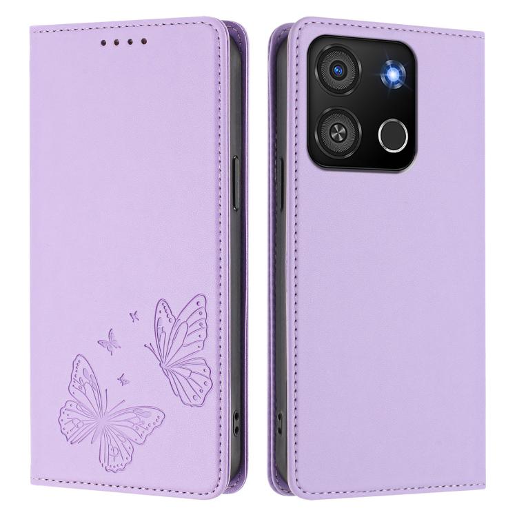 For Itel A05s Strong Magnetic Dual Butterfly RFID Vegan Leather Phone Case