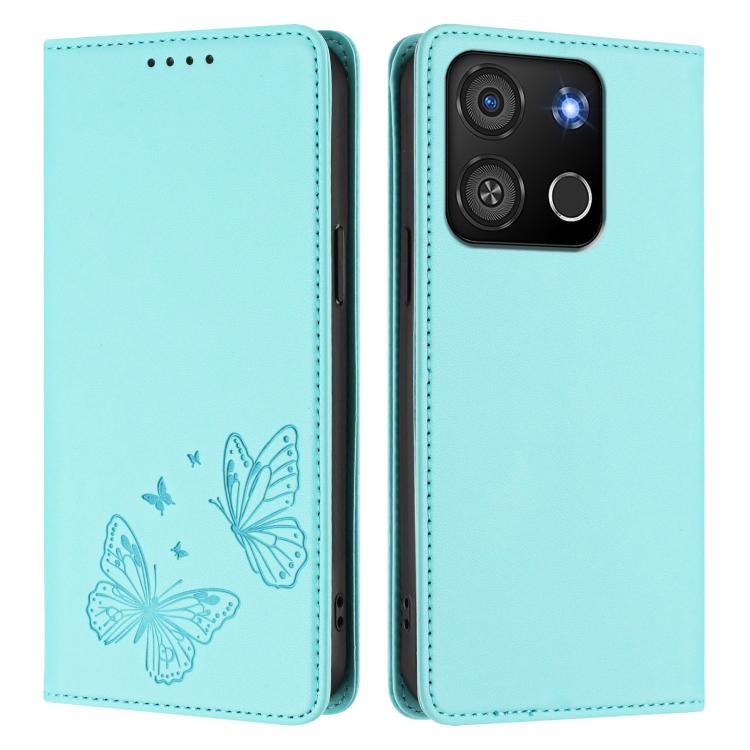 For Itel A05s Strong Magnetic Dual Butterfly RFID Vegan Leather Phone Case