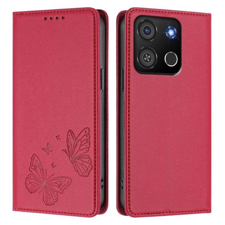 For Itel A05s Strong Magnetic Dual Butterfly RFID Vegan Leather Phone Case