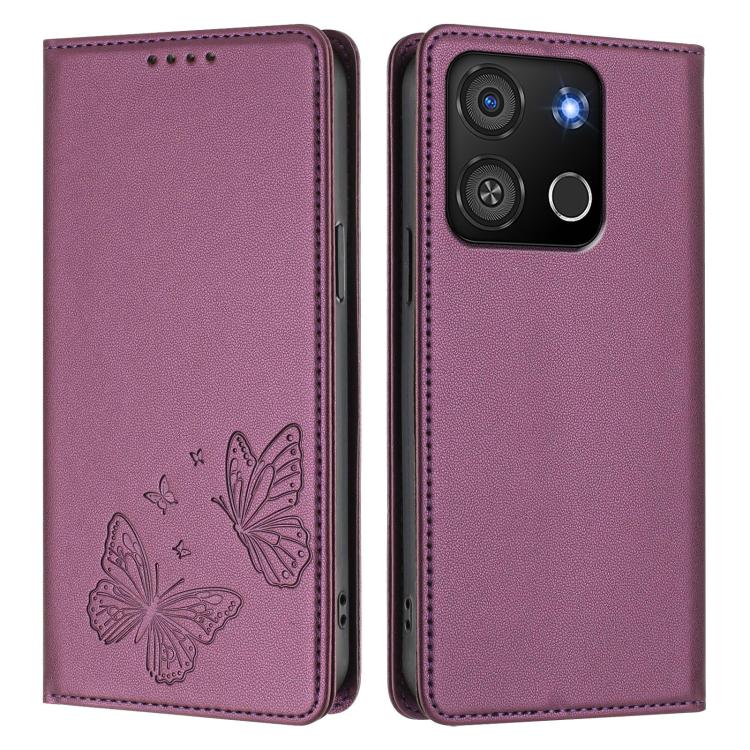 For Itel A05s Strong Magnetic Dual Butterfly RFID Vegan Leather Phone Case