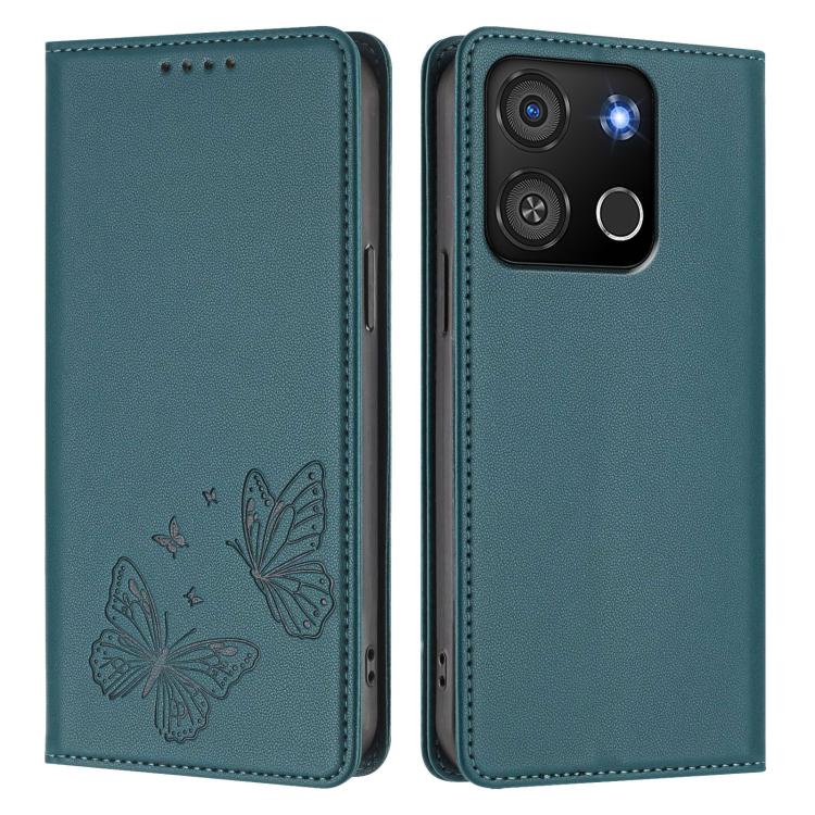 For Itel A05s Strong Magnetic Dual Butterfly RFID Vegan Leather Phone Case
