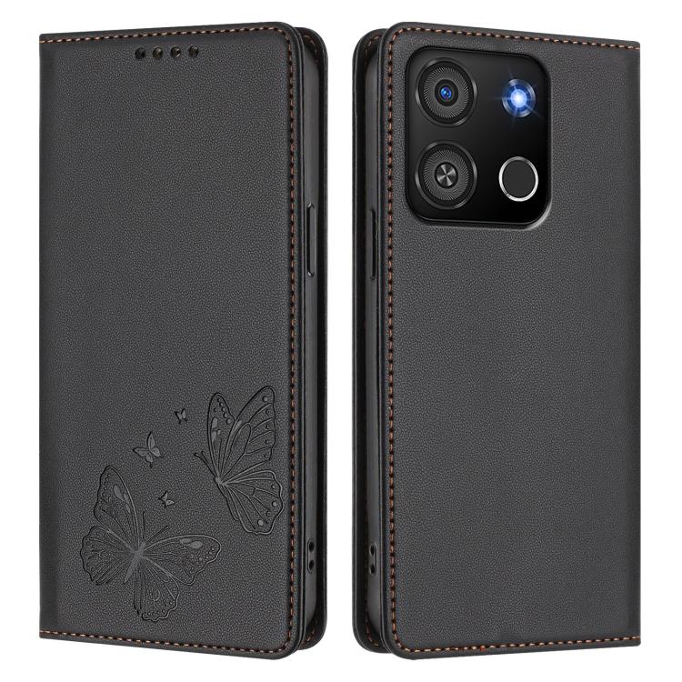 For Itel A05s Strong Magnetic Dual Butterfly RFID Vegan Leather Phone Case