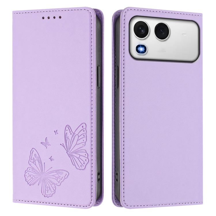 For Itel A200 4G / A200+ 4G Strong Magnetic Dual Butterfly RFID Vegan Leather Phone Case