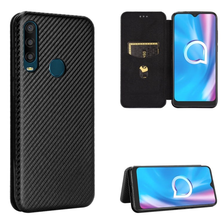 For Alcatel 1SE 2020 Carbon Fiber Texture Horizontal Flip TPU + PC + PU Leather Case with Card Slot