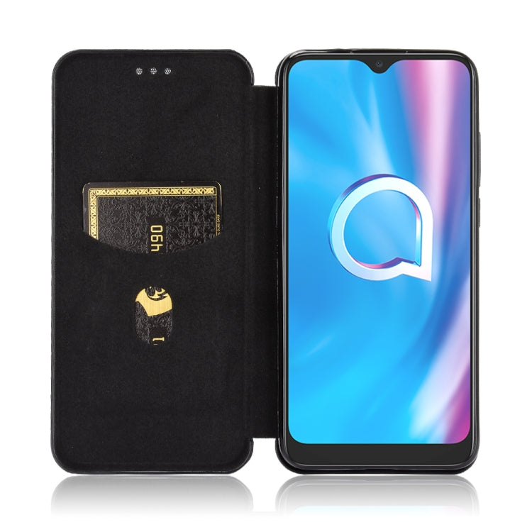 For Alcatel 1SE 2020 Carbon Fiber Texture Horizontal Flip TPU + PC + PU Leather Case with Card Slot