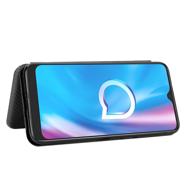 For Alcatel 1SE 2020 Carbon Fiber Texture Horizontal Flip TPU + PC + PU Leather Case with Card Slot