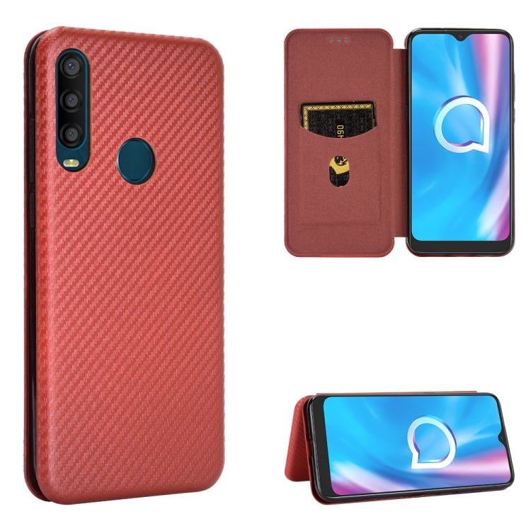 For Alcatel 1SE 2020 Carbon Fiber Texture Horizontal Flip TPU + PC + PU Leather Case with Card Slot