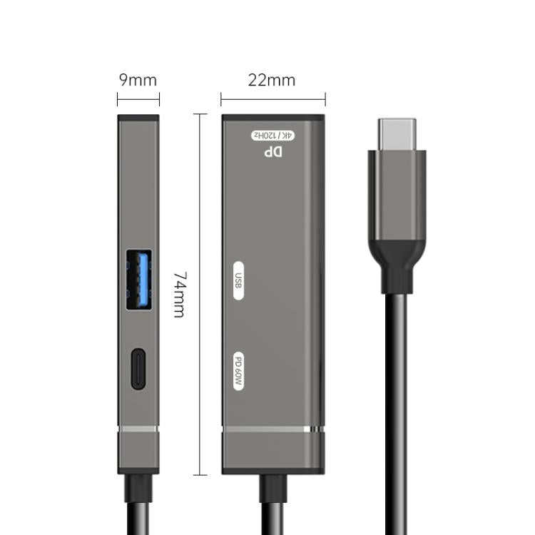 60W Type-C to Type-C, USB-A, 4K DisplayPort HUB Docking Station - Grey