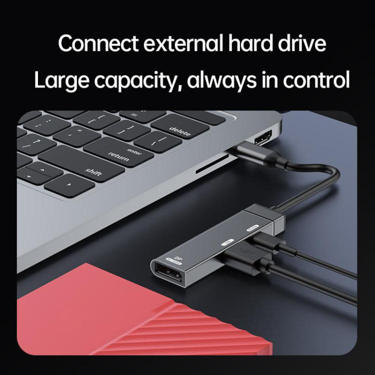 60W Type-C to Type-C, USB-A, 4K DisplayPort HUB Docking Station - Grey