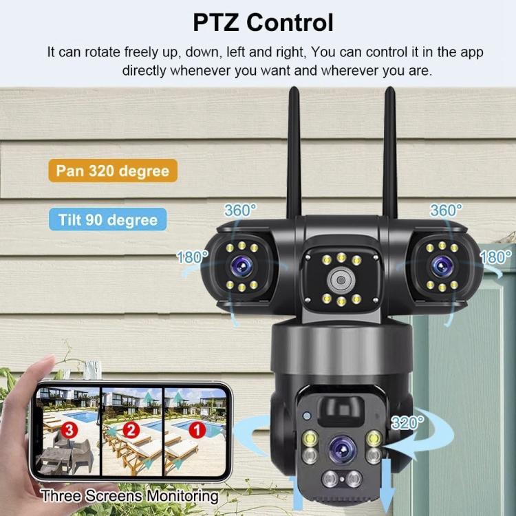 V380 Pro 2MP Panoramic 360 Degrees Triple Lens Wireless WiFi Solar Powered Surveillance Camera - Black