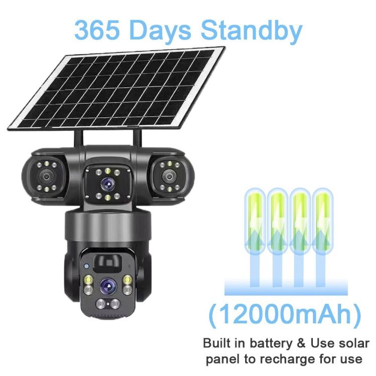 V380 Pro 2MP Panoramic 360 Degrees Triple Lens Wireless WiFi Solar Powered Surveillance Camera - Black