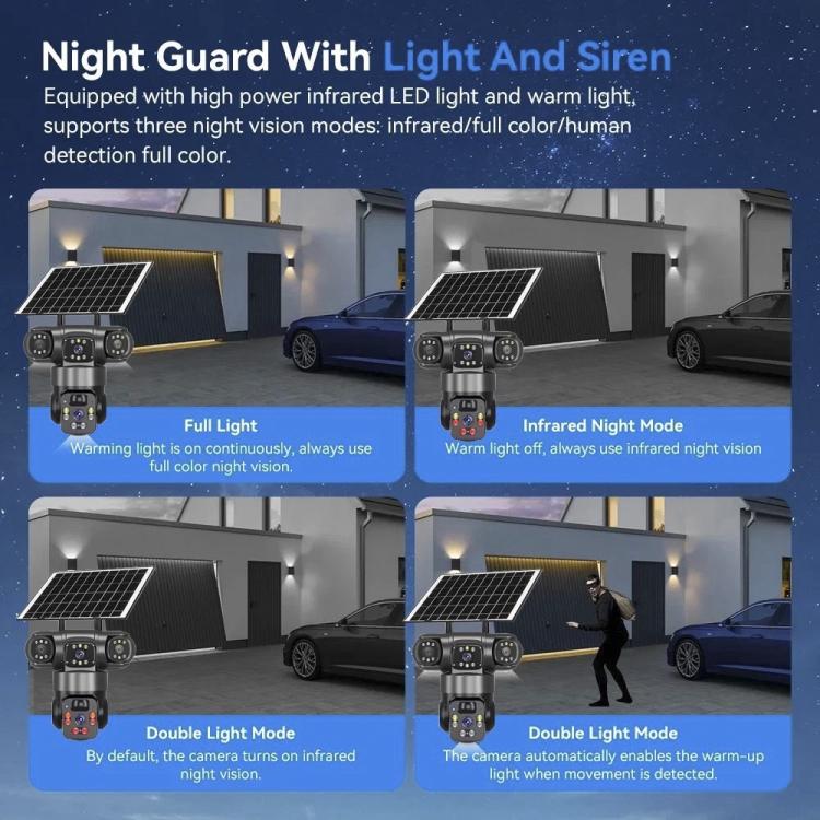 V380 Pro 2MP Panoramic 360 Degrees Triple Lens Wireless WiFi Solar Powered Surveillance Camera - Black