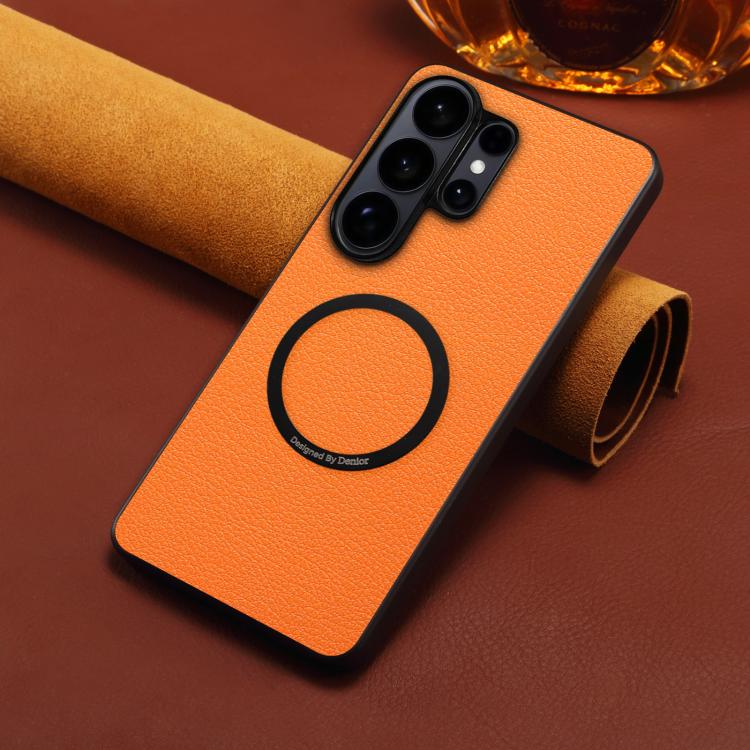 For Samsung Galaxy S25 Ultra 5G Denior A08 PU Vegan Leather Calfskin Texture Magnetic Phone Case