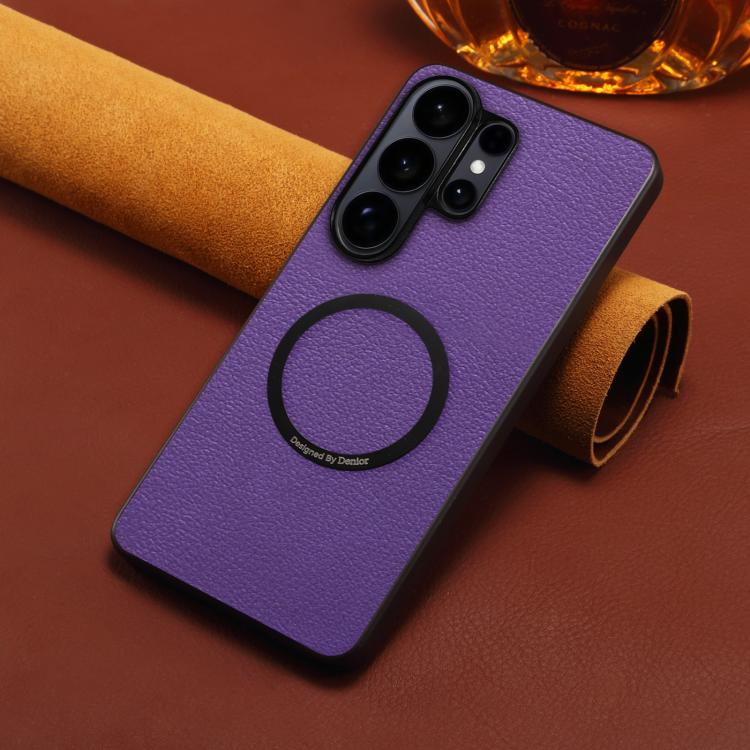 For Samsung Galaxy S25 Ultra 5G Denior A08 PU Vegan Leather Calfskin Texture Magnetic Phone Case