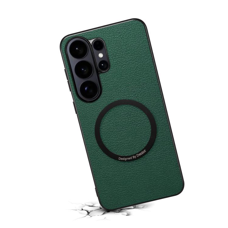 For Samsung Galaxy S25 Ultra 5G Denior A08 PU Vegan Leather Calfskin Texture Magnetic Phone Case