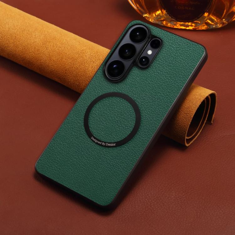 For Samsung Galaxy S25 Ultra 5G Denior A08 PU Vegan Leather Calfskin Texture Magnetic Phone Case