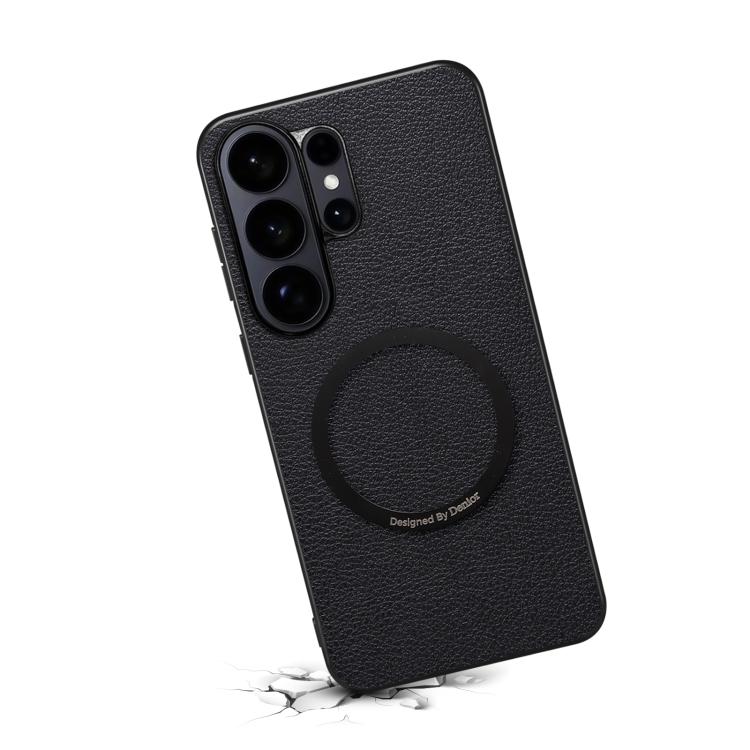 For Samsung Galaxy S25 Ultra 5G Denior A08 PU Vegan Leather Calfskin Texture Magnetic Phone Case