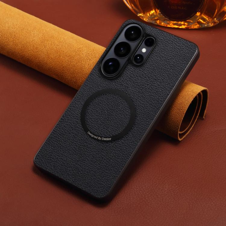 For Samsung Galaxy S25 Ultra 5G Denior A08 PU Vegan Leather Calfskin Texture Magnetic Phone Case