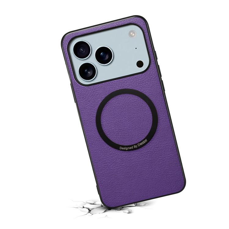 For iPhone 17 Pro Max Denior A08 PU Vegan Leather Calfskin Texture Magnetic Phone Case