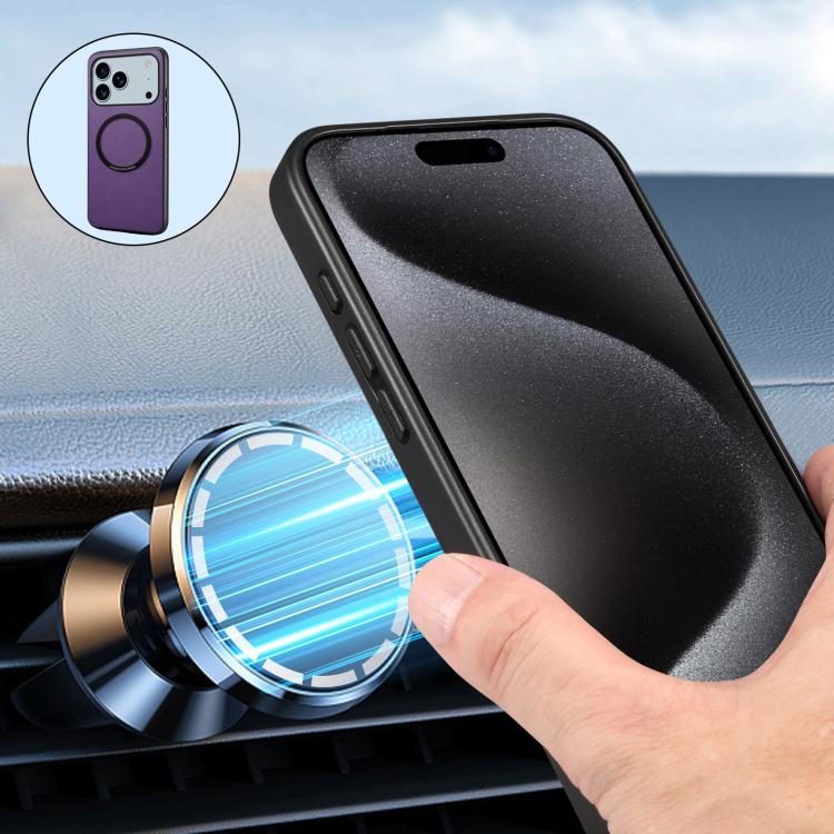 For iPhone 17 Pro Max Denior A08 PU Vegan Leather Calfskin Texture Magnetic Phone Case