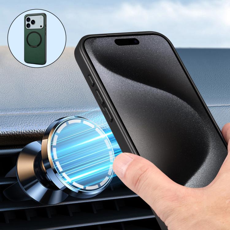 For iPhone 17 Pro Max Denior A08 PU Vegan Leather Calfskin Texture Magnetic Phone Case