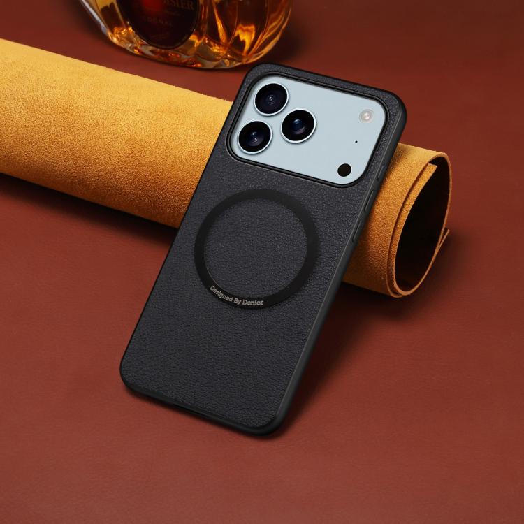 For iPhone 17 Pro Max Denior A08 PU Vegan Leather Calfskin Texture Magnetic Phone Case
