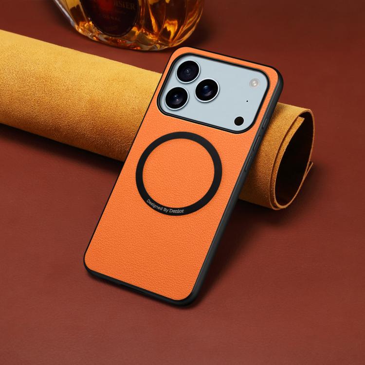 For iPhone 17 Pro Denior A08 PU Vegan Leather Calfskin Texture Magnetic Phone Case