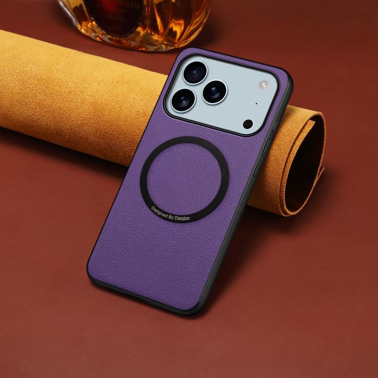 For iPhone 17 Pro Denior A08 PU Vegan Leather Calfskin Texture Magnetic Phone Case
