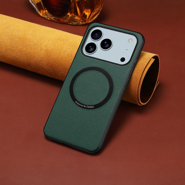For iPhone 17 Pro Denior A08 PU Vegan Leather Calfskin Texture Magnetic Phone Case