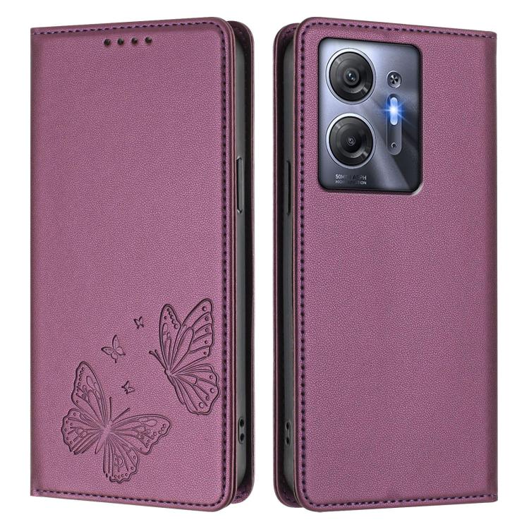For Infinix Hot 30 5G Strong Magnetic Dual Butterfly RFID Vegan Leather Phone Case