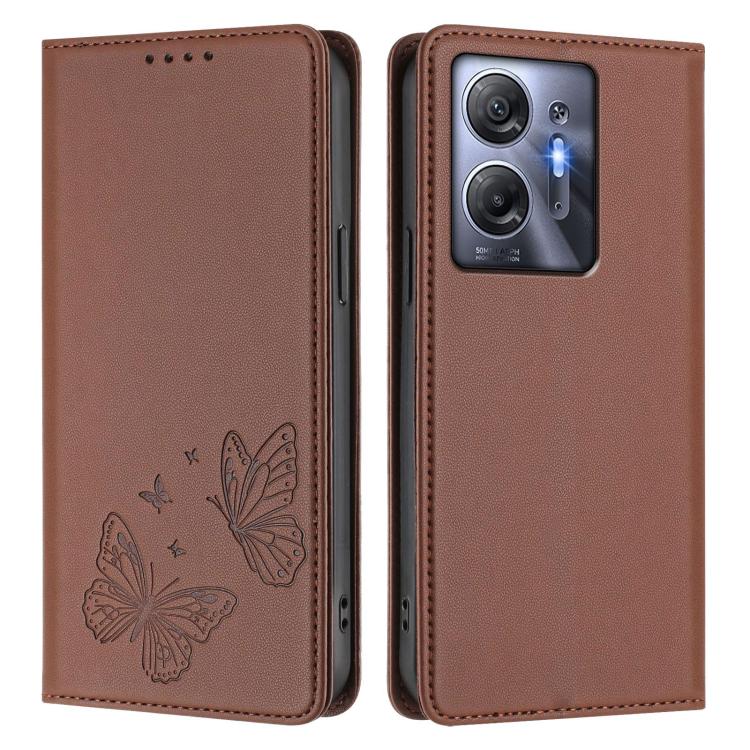 For Infinix Hot 30 5G Strong Magnetic Dual Butterfly RFID Vegan Leather Phone Case