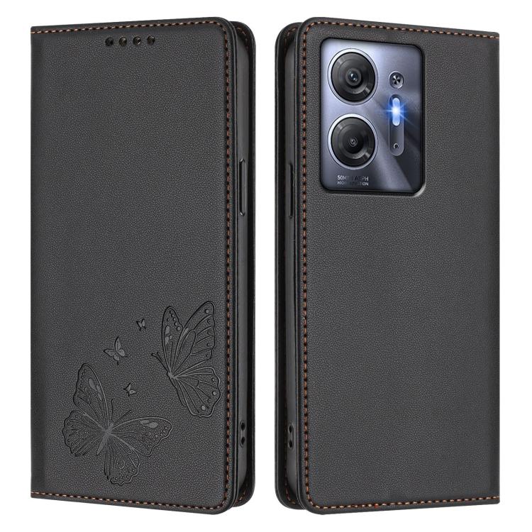 For Infinix Hot 30 5G Strong Magnetic Dual Butterfly RFID Vegan Leather Phone Case