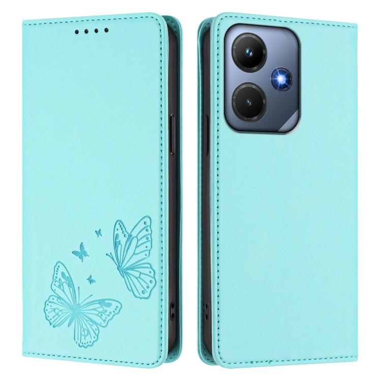 For Infinix Hot 30i Strong Magnetic Dual Butterfly RFID Vegan Leather Phone Case