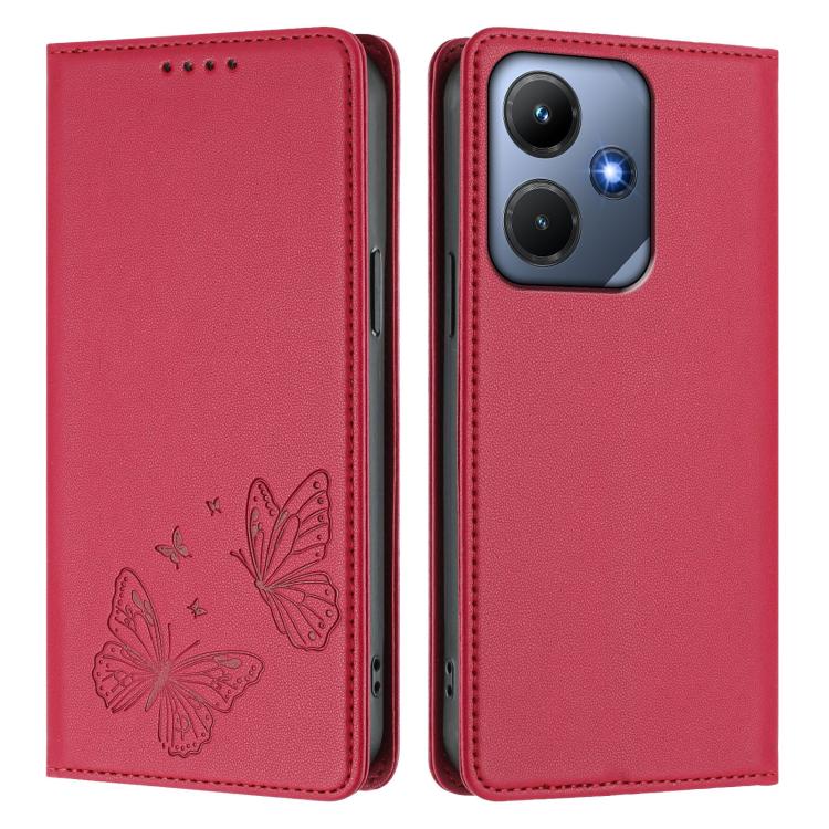 For Infinix Hot 30i Strong Magnetic Dual Butterfly RFID Vegan Leather Phone Case
