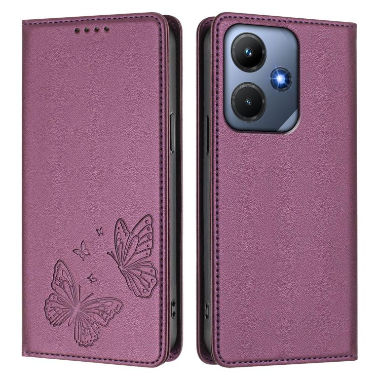 For Infinix Hot 30i Strong Magnetic Dual Butterfly RFID Vegan Leather Phone Case