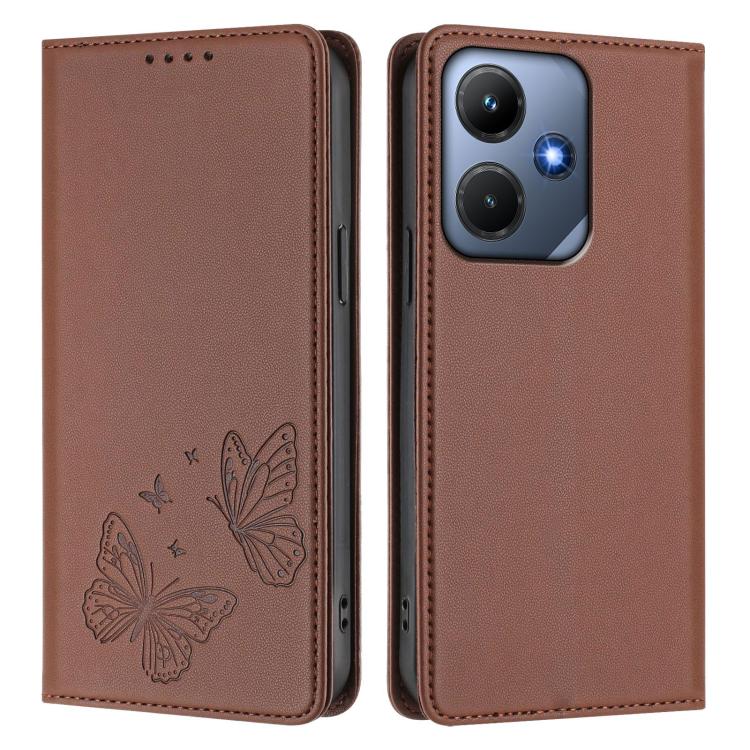 For Infinix Hot 30i Strong Magnetic Dual Butterfly RFID Vegan Leather Phone Case