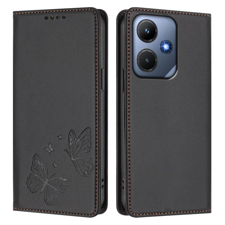 For Infinix Hot 30i Strong Magnetic Dual Butterfly RFID Vegan Leather Phone Case